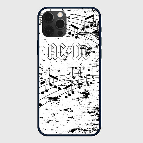 Чехол iPhone 12 Pro ACDC - Музыкальные ноты / 3D-Черный – фото 1