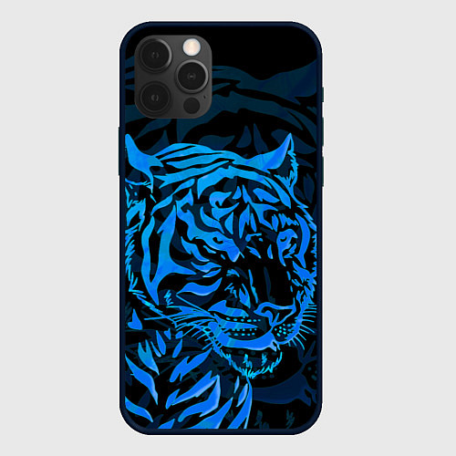 Чехол iPhone 12 Pro Голубой тигр Blue / 3D-Черный – фото 1