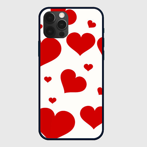 Чехол iPhone 12 Pro Красные сердечки Heart / 3D-Черный – фото 1