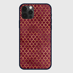 Чехол для iPhone 12 Pro Gold & Red pattern, цвет: 3D-черный
