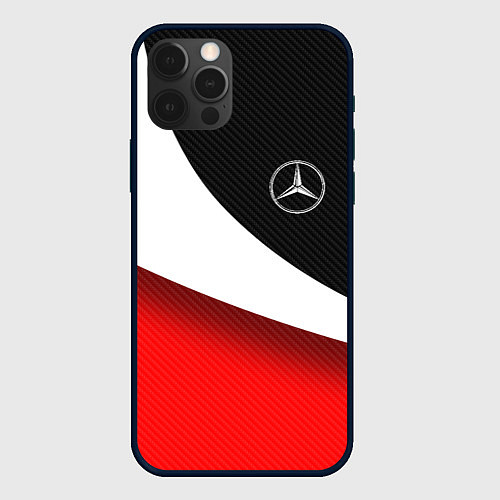 Чехол iPhone 12 Pro MERCEDES BENZ КАРБОН И КРАСНАЯ ВОЛНА / 3D-Черный – фото 1
