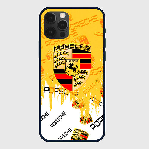 Чехол iPhone 12 Pro Porsche порше паттерн / 3D-Черный – фото 1