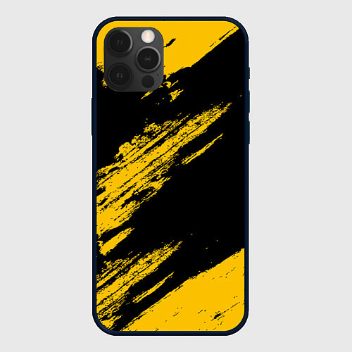 Чехол iPhone 12 Pro BLACK AND YELLOW GRUNGE ГРАНЖ / 3D-Черный – фото 1