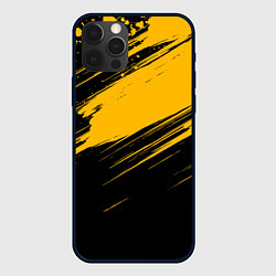 Чехол для iPhone 12 Pro Black and yellow grunge, цвет: 3D-черный