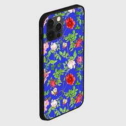 Чехол для iPhone 12 Pro Цветочки - синий фон - паттерн, цвет: 3D-черный — фото 2