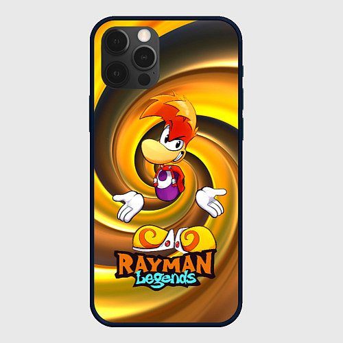 Чехол iPhone 12 Pro Rayman Legends на фоне желтой спирали / 3D-Черный – фото 1