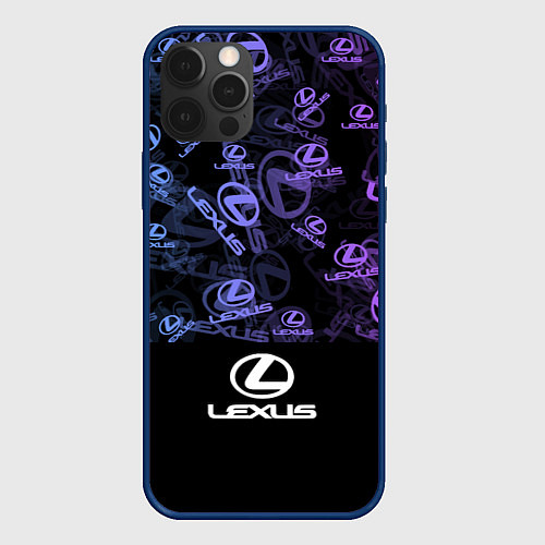 Чехол iPhone 12 Pro LEXUS LOGO NEON PATTERN / 3D-Тёмно-синий – фото 1