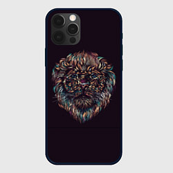 Чехол для iPhone 12 Pro Красочный неоновый лев, цвет: 3D-черный