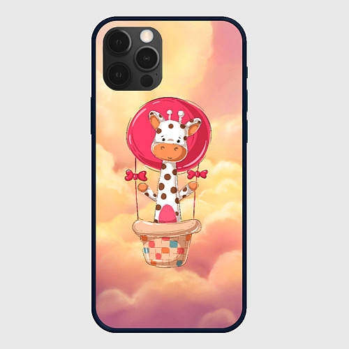 Чехол iPhone 12 Pro Жираф на воздушном шаре / 3D-Черный – фото 1