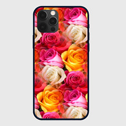 Чехол для iPhone 12 Pro Красные, желтые и белые розы, цвет: 3D-черный