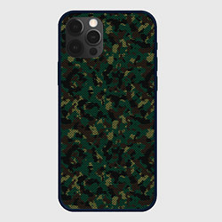Чехол для iPhone 12 Pro Тёмно-Зелёный Сеточный Камуфляж, цвет: 3D-черный