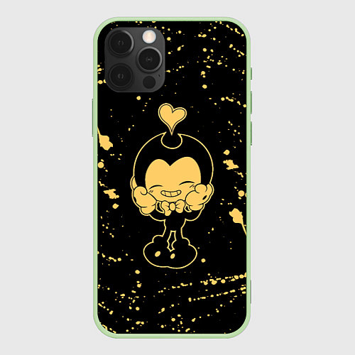 Чехол iPhone 12 Pro Bendy And The Ink Machine heart / 3D-Салатовый – фото 1