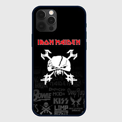 Чехол iPhone 12 Pro Iron Maiden логотипы рок групп