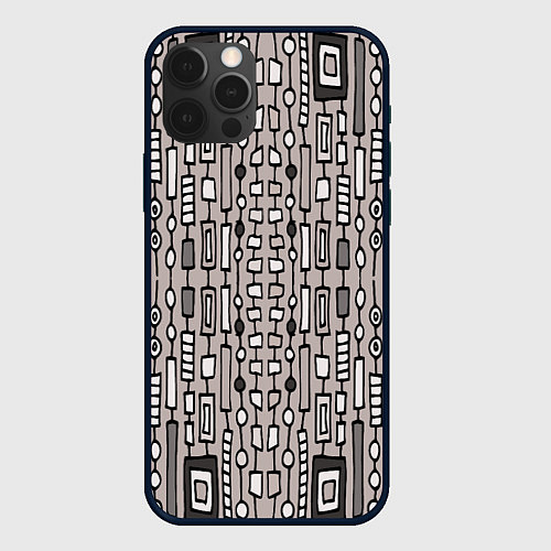 Чехол iPhone 12 Pro Полосатый геометрический узор Круги, квадраты, лин / 3D-Черный – фото 1