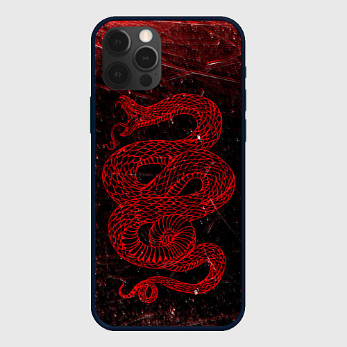 Чехол iPhone 12 Pro Красная Змея Red Snake Глитч / 3D-Черный – фото 1