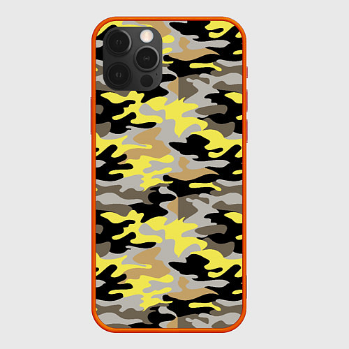 Чехол iPhone 12 Pro Желтый, Черный, Серый, Модный камуфляж / 3D-Красный – фото 1