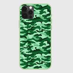 Чехол iPhone 12 Pro Зеленый монохромный камуфляж