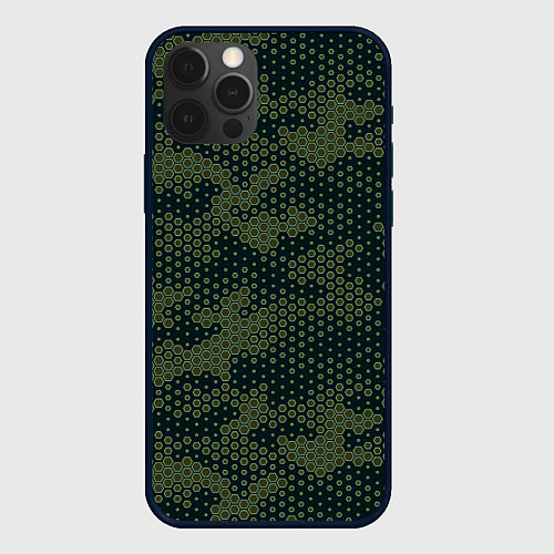 Чехол iPhone 12 Pro Абстрактный геометрический зеленый камуфляж / 3D-Черный – фото 1