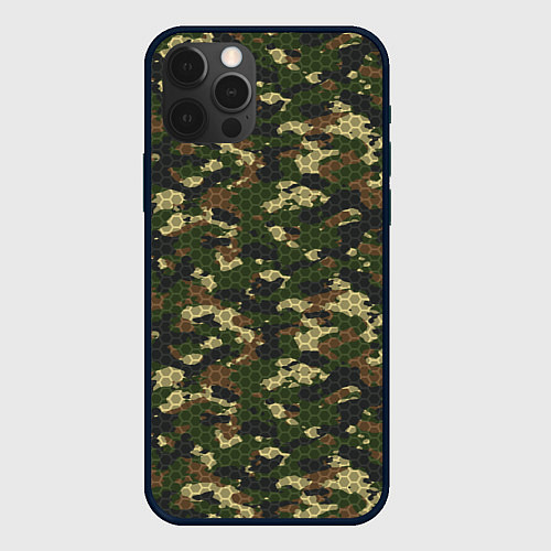 Чехол iPhone 12 Pro Камуфляж лесной с высокотехнологичной гексагональн / 3D-Черный – фото 1