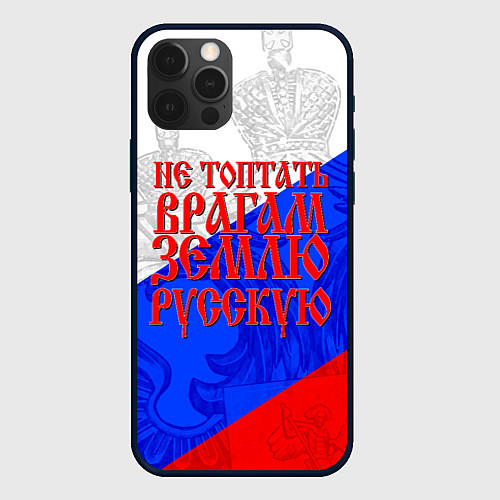 Чехол iPhone 12 Pro Не топтать врагам зелю русскую - триколор / 3D-Черный – фото 1