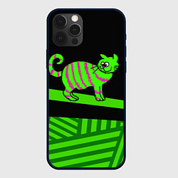 Чехол iPhone 12 Pro Зеленый полосатый кот