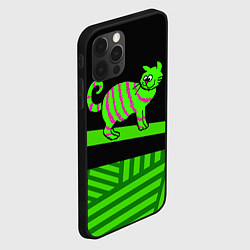 Чехол для iPhone 12 Pro Зеленый полосатый кот, цвет: 3D-черный — фото 2