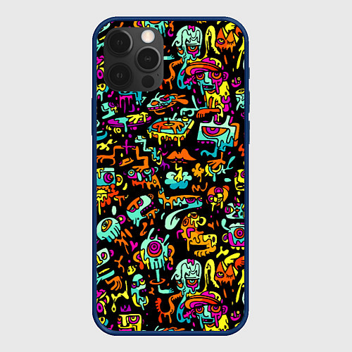 Чехол iPhone 12 Pro Прикольный красочный паттерн / 3D-Тёмно-синий – фото 1