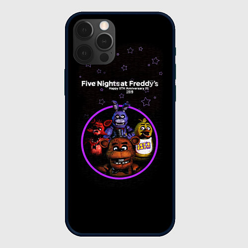 Чехол iPhone 12 Pro Five Nights at Freddys - персонажи из игры / 3D-Черный – фото 1