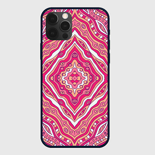 Чехол iPhone 12 Pro Абстракция Узор розового цвета / 3D-Черный – фото 1