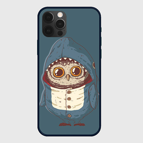 Чехол iPhone 12 Pro Совушка-в костюме акулы / 3D-Черный – фото 1