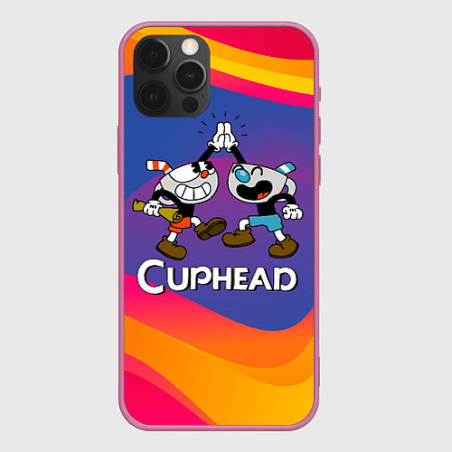 Чехол iPhone 12 Pro Веселые чашечки - Cuphead / 3D-Малиновый – фото 1