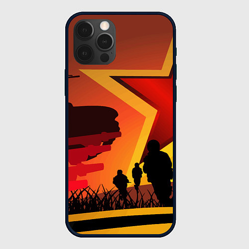 Чехол iPhone 12 Pro Звезда ПОБЕДЫ и силуэты солдат / 3D-Черный – фото 1