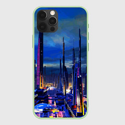 Чехол для iPhone 12 Pro Город будущего Неон, цвет: 3D-салатовый