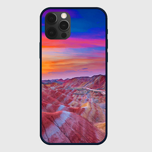 Чехол iPhone 12 Pro Краски природы Горы Neon Китай / 3D-Черный – фото 1