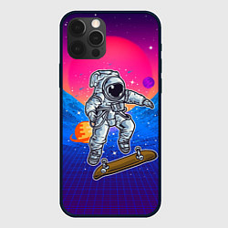 Чехол для iPhone 12 Pro Космонавт прыгает на скейте, цвет: 3D-черный