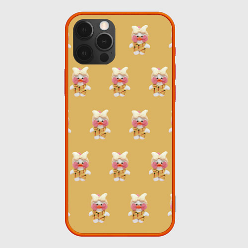 Чехол iPhone 12 Pro Уточка lalafanfan паттерн на оранжевом / 3D-Красный – фото 1