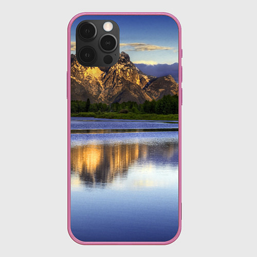 Чехол iPhone 12 Pro Горы mountains / 3D-Малиновый – фото 1