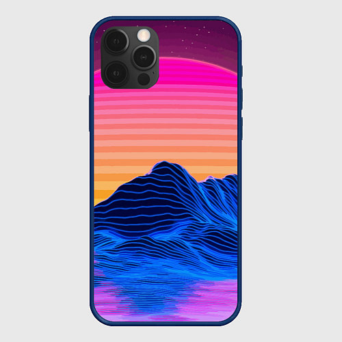 Чехол iPhone 12 Pro Vaporwave Mountains Психоделика Неон / 3D-Тёмно-синий – фото 1