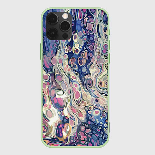 Чехол iPhone 12 Pro Не смешавшиеся краски abstract pattern / 3D-Салатовый – фото 1