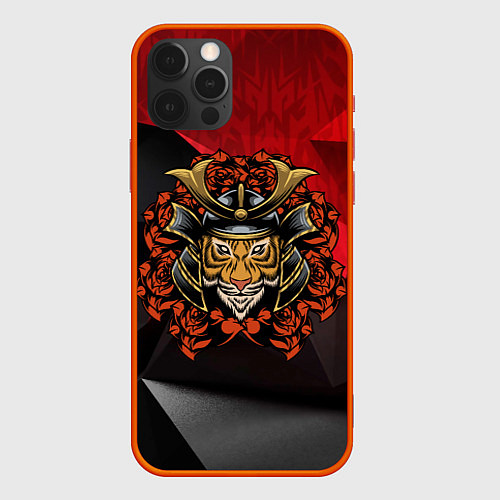 Чехол iPhone 12 Pro Тигр - самурай / 3D-Красный – фото 1