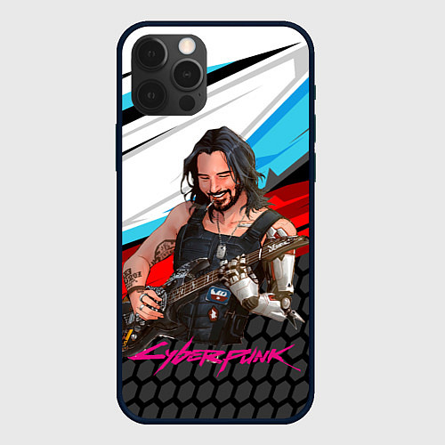 Чехол iPhone 12 Pro Cyberpunk2077 Johnny с гитарой / 3D-Черный – фото 1