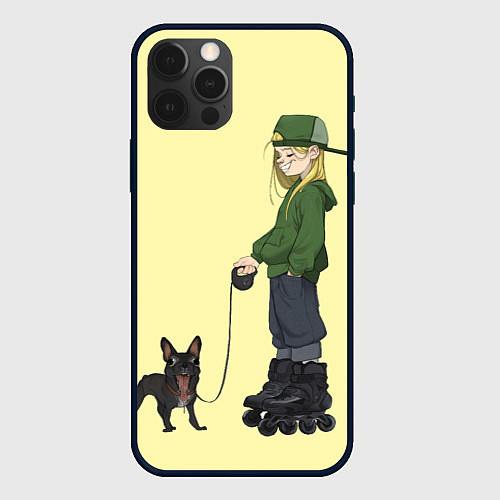 Чехол iPhone 12 Pro Девочка и собака-улыбака / 3D-Черный – фото 1