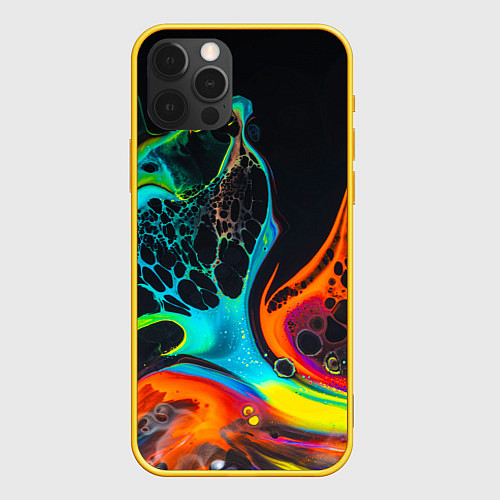 Чехол iPhone 12 Pro Цветная лава краска / 3D-Желтый – фото 1