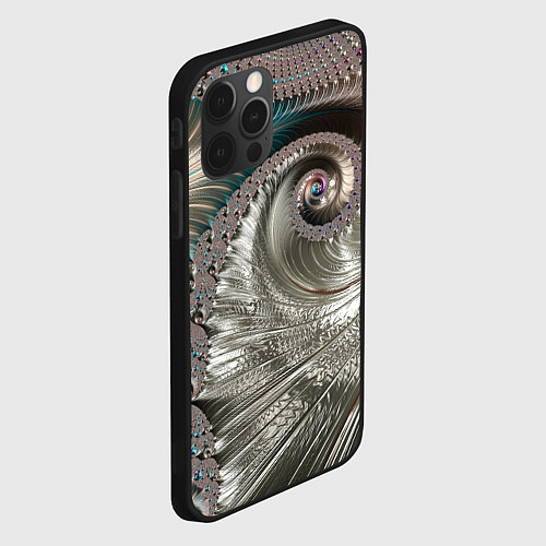 Чехол iPhone 12 Pro Fractal pattern Spiral Серебристый фрактал спираль / 3D-Черный – фото 2