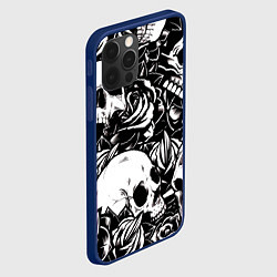Чехол для iPhone 12 Pro Черепа и розы на черном фоне, цвет: 3D-тёмно-синий — фото 2