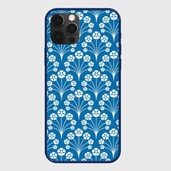 Чехол для iPhone 12 Pro Векторные белые цветы, цвет: 3D-тёмно-синий