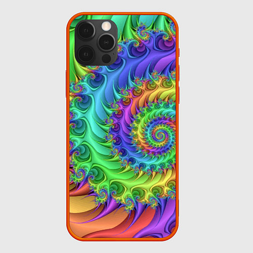 Чехол iPhone 12 Pro Красочная фрактальная спираль Узор Colorful fracta / 3D-Красный – фото 1