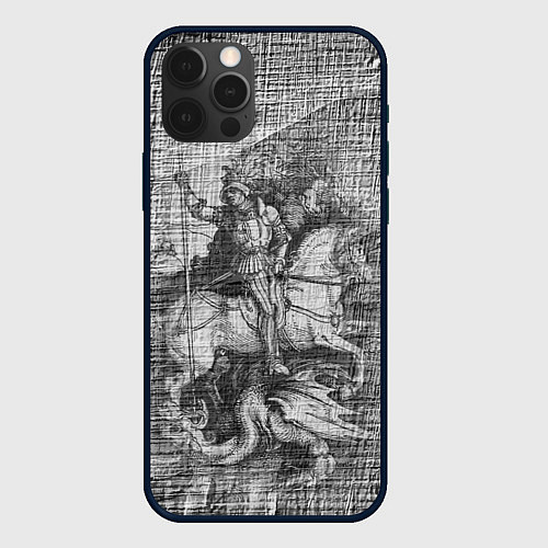Чехол iPhone 12 Pro Альбрехт Дюрер Всадник побеждающий дракона Гравюра / 3D-Черный – фото 1