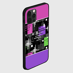 Чехол для iPhone 12 Pro Розово-фиолетовый геометрические фигуры и полосы, цвет: 3D-черный — фото 2