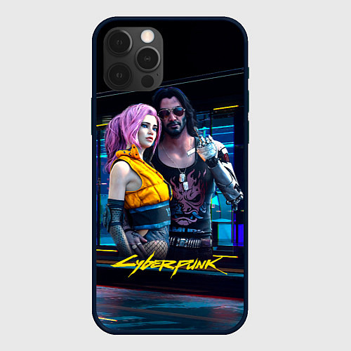 Чехол iPhone 12 Pro Johnny и Vi Girl Cyberpunk2077 / 3D-Черный – фото 1